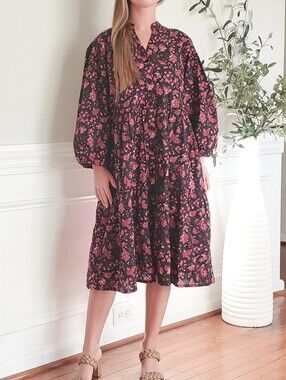 NEW! Victoria Dunn Tiered Button-Down Midi Dress Size M